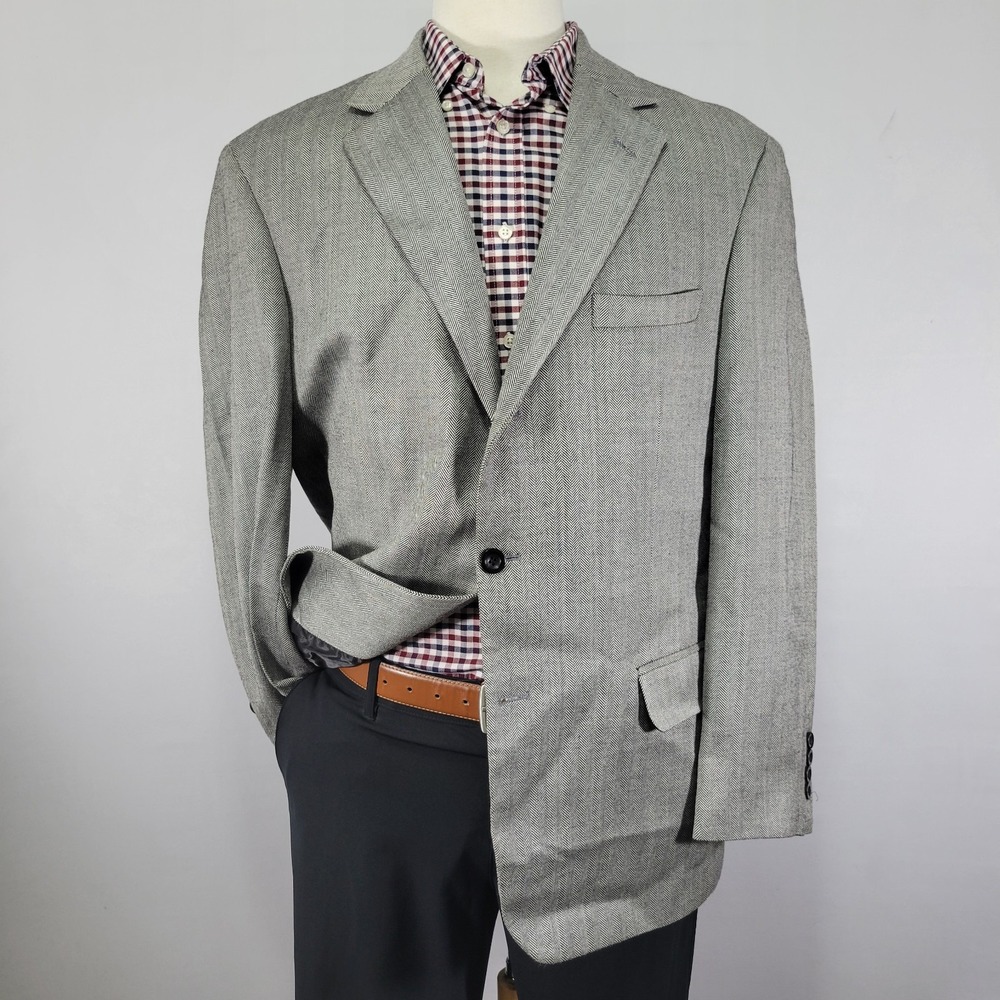 Chereskin Men's Sport Coat Blazer Two Button Gray Herringbone 100% Silk 42R